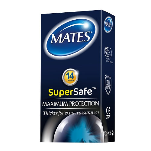 Mates Super Safe Condoms 14 Pack (Natural Colour) – Thicker Lubricated Condoms with Reservoir End Default Title Condoms