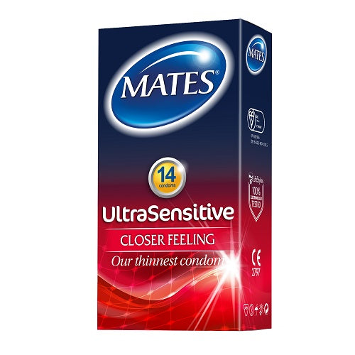 Mates Ultra Sensitive (Natural Color) – Ultra Thin Lubricated Condoms 14 Pack Secondary image