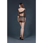 Moonlight Asymmetric Style Crochet Mini Dress (Black, One Size) – Erotic Lingerie > Clothes > Dresses and Chemises