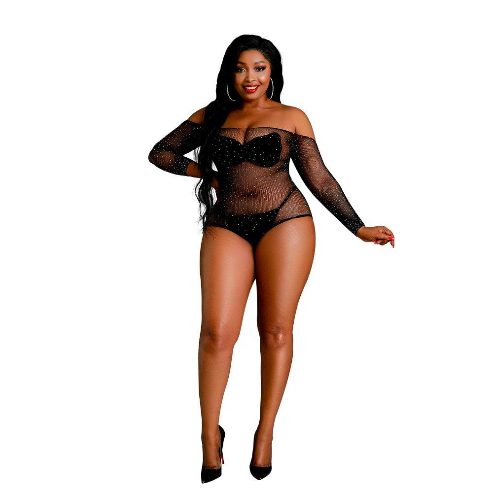 Moonlight Black Off the Shoulder Sparkle Body (Plus Size) – Lingerie Default Title > Clothes > Plus Size Lingerie Main image