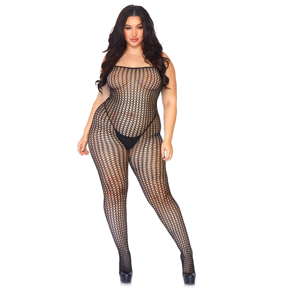 Black Crochet Net Bodystocking Queen Size Seamless Lingerie Bodystockings