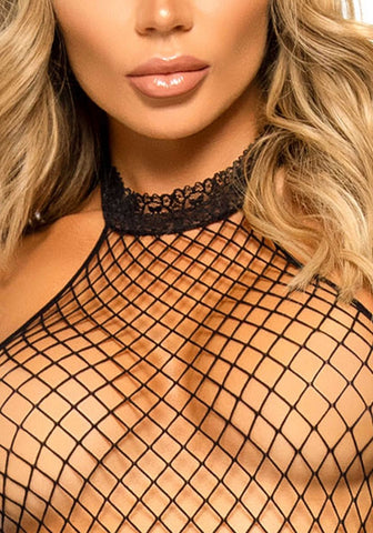 Leg Avenue Racer Neck Bodystocking Black UK 6 to 12 Bodystockings