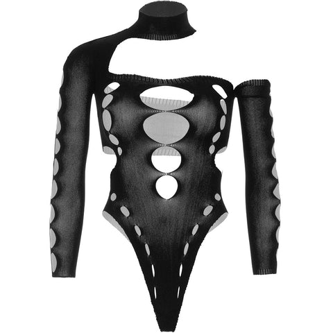 Leg Avenue Cut Out Bodysuit (One Size) – Seamless Asymmetrical Lingerie Bodystockings