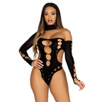 Leg Avenue Cut Out Bodysuit (One Size) – Seamless Asymmetrical Lingerie Black One Size > Clothes > Bodies and Playsuits
