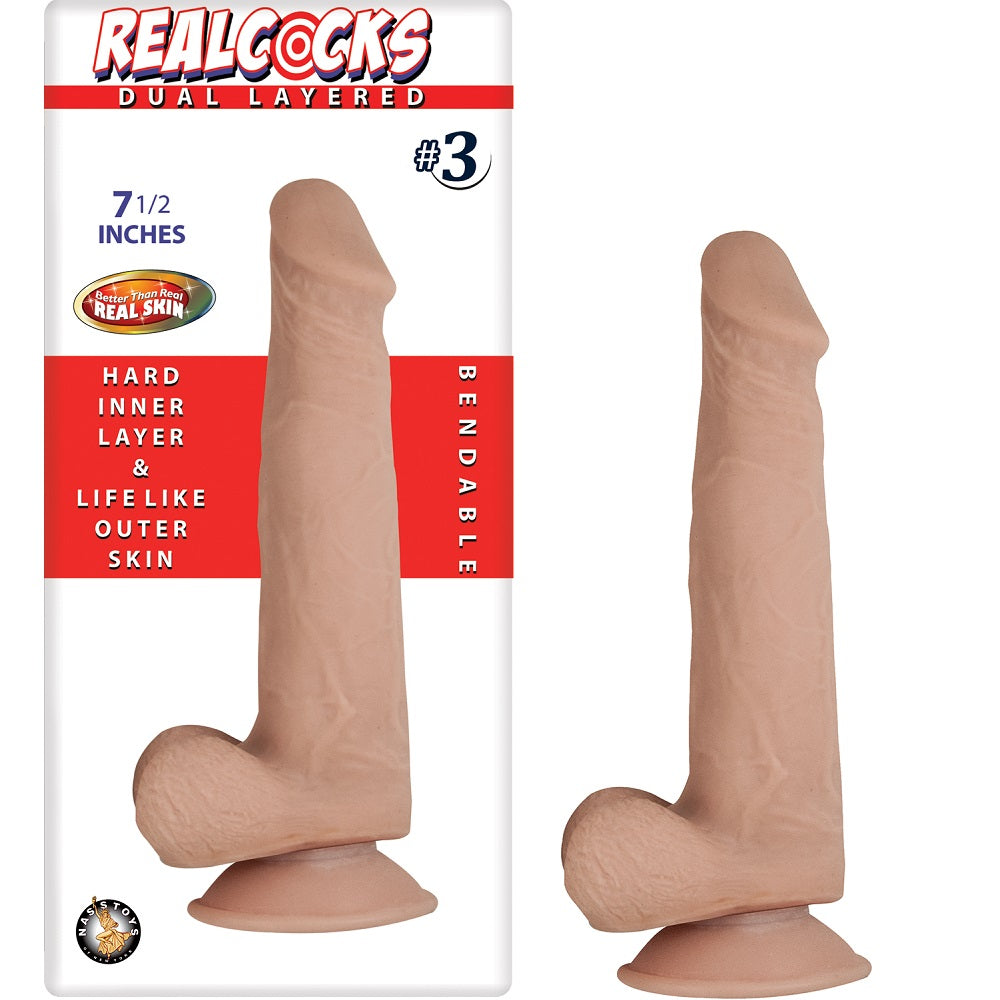 RealCocks Dual Layer Bendable Dildo 7.5 Inch – Lifelike Bendable Dildo Beige > Dildos > Realistic Dildos