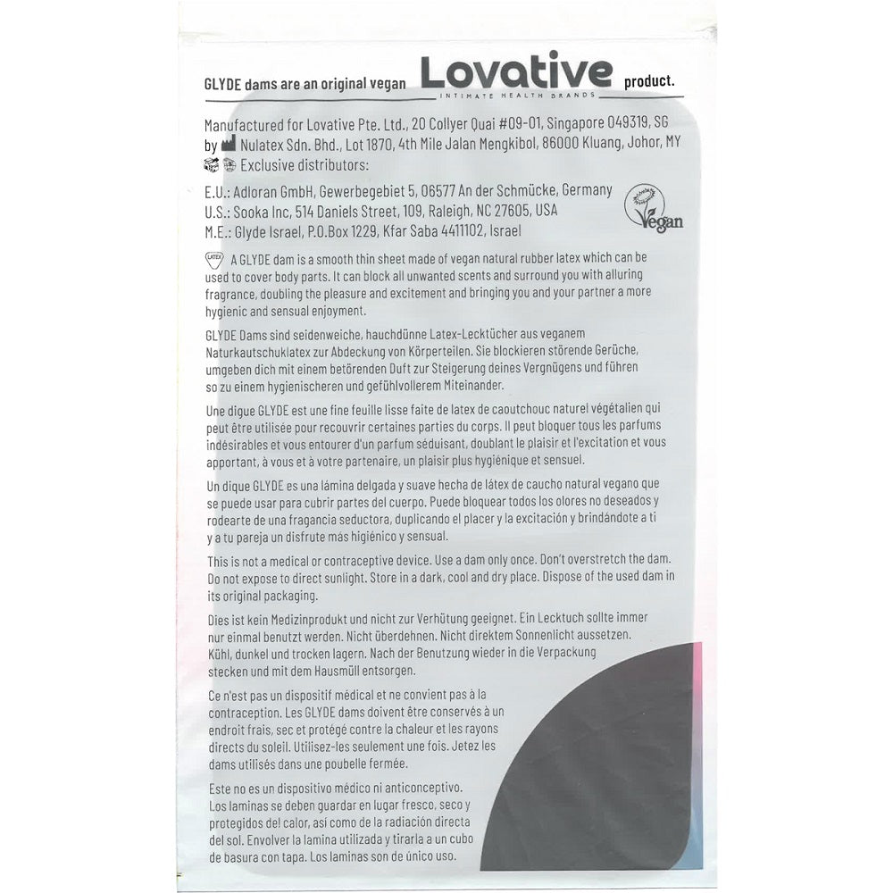 Glyde Vegan Dams Mixed Flavour 4 Pack – Silky Thin Barrier Latex Sheets Condoms