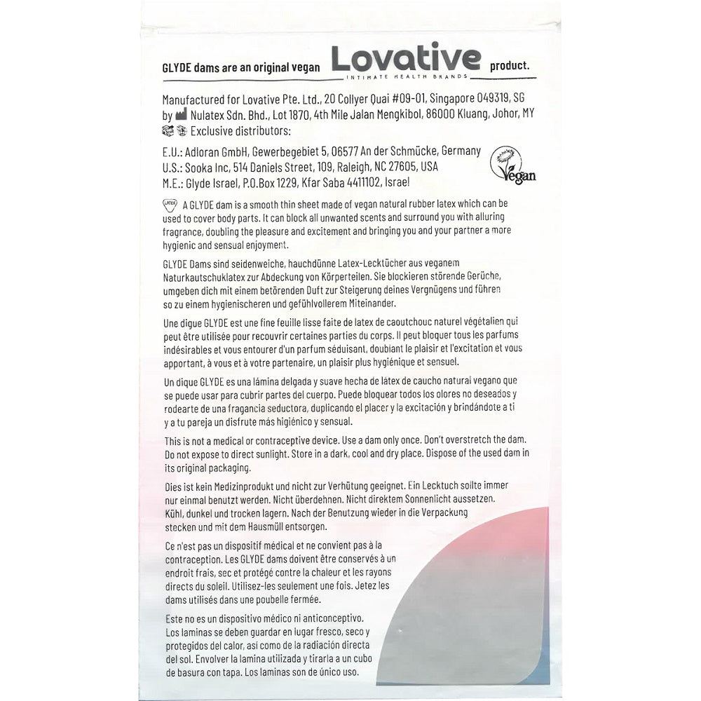 Glyde Vegan Dams Mixed Flavour 4 Pack – Silky Thin Barrier Latex Sheets Condoms