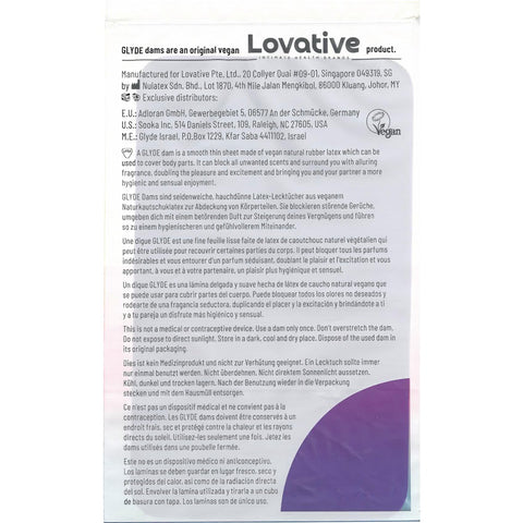 Glyde Vegan Dams Mixed Flavour 4 Pack – Silky Thin Barrier Latex Sheets Condoms