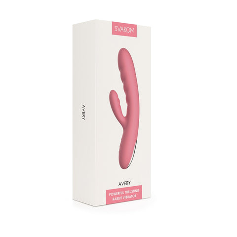 Svakom Avery (Pink) – Waterproof Thrusting Vibrator with Clitoral Stimulator and Magnetic Charging 7.6 Inch VIBRATORS-RABBIT