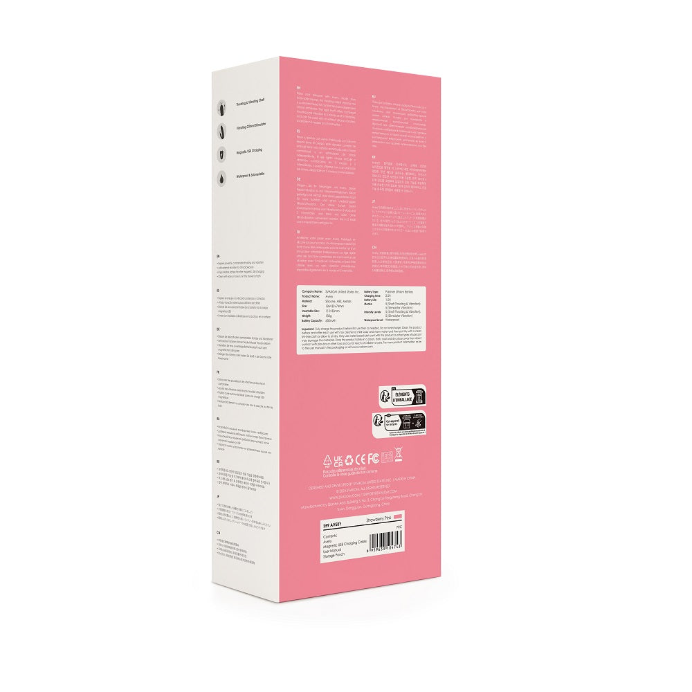 Svakom Avery (Pink) – Waterproof Thrusting Vibrator with Clitoral Stimulator and Magnetic Charging 7.6 Inch VIBRATORS-RABBIT