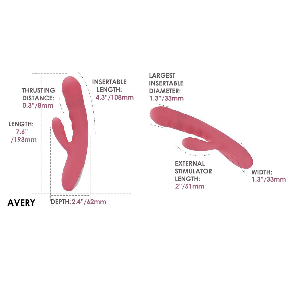Svakom Avery Pink 7.6 Inch Waterproof Thrusting Rabbit Vibrator with Clitoral Stimulator > Vibrators > Ladies > Rabbit