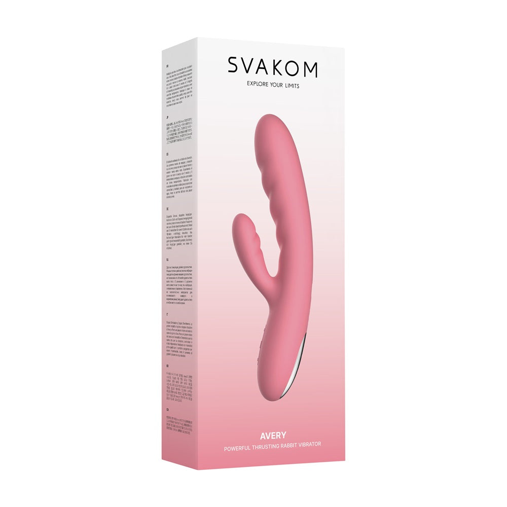 Svakom Avery (Pink) – Waterproof Thrusting Vibrator with Clitoral Stimulator and Magnetic Charging 7.6 Inch > Vibrators > Ladies > Rabbit