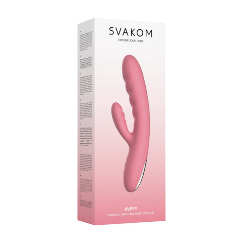 Svakom Avery (Pink) – Waterproof Thrusting Vibrator with Clitoral Stimulator and Magnetic Charging 7.6 Inch > Vibrators > Ladies > Rabbit
