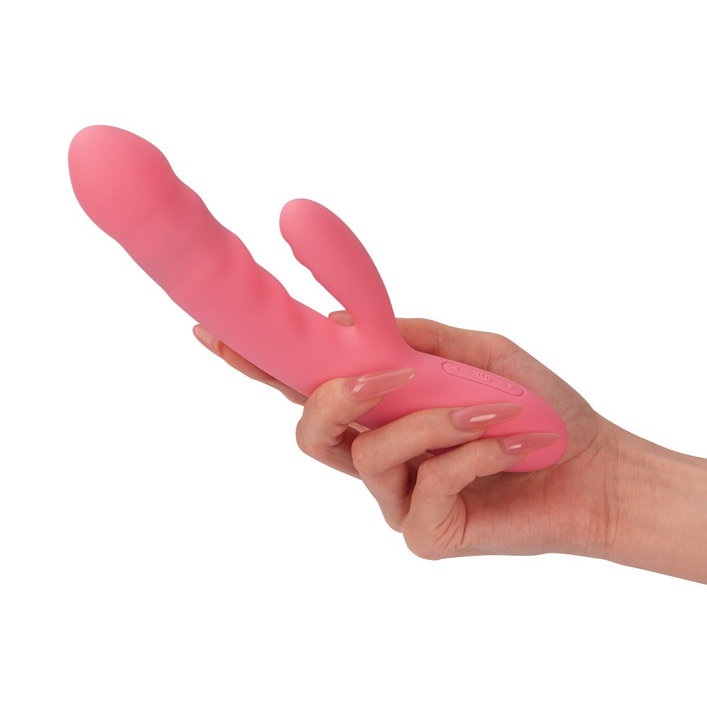 Svakom Avery (Pink) – Waterproof Thrusting Vibrator with Clitoral Stimulator and Magnetic Charging 7.6 Inch VIBRATORS-RABBIT