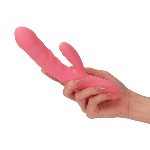 Svakom Avery (Pink) – Waterproof Thrusting Vibrator with Clitoral Stimulator and Magnetic Charging 7.6 Inch VIBRATORS-RABBIT