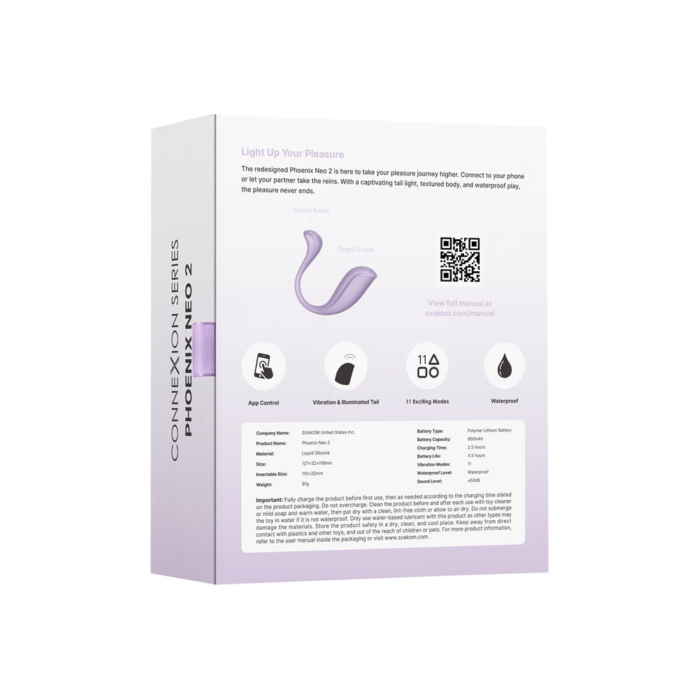 Svakom Phoenix Neo 2 (Lilac) – Interactive App-Controlled Silicone Vibrator > Sex Toys > Remote Control Toys