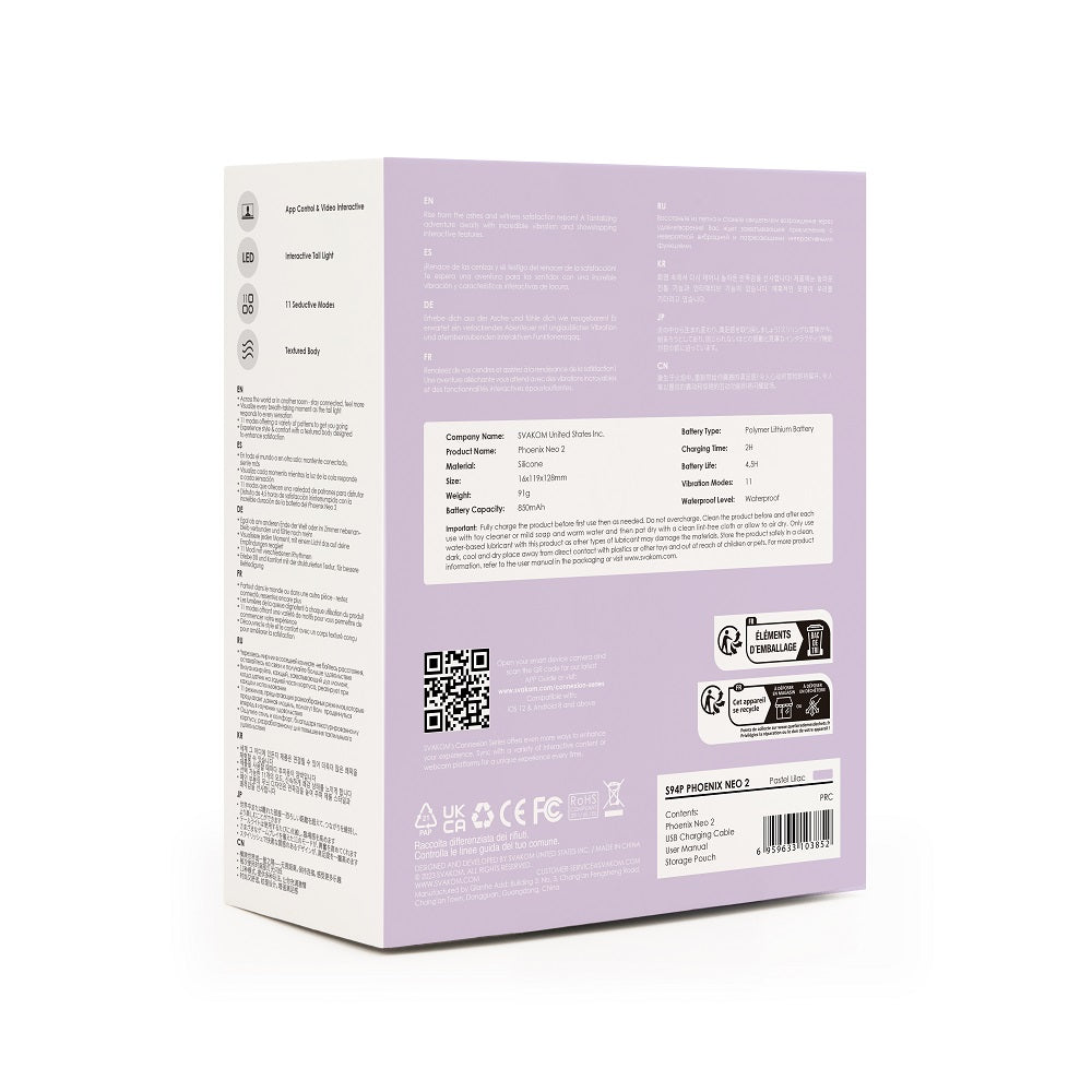 Svakom Phoenix Neo 2 (Lilac) – Interactive App-Controlled Silicone Vibrator > Sex Toys > Remote Control Toys