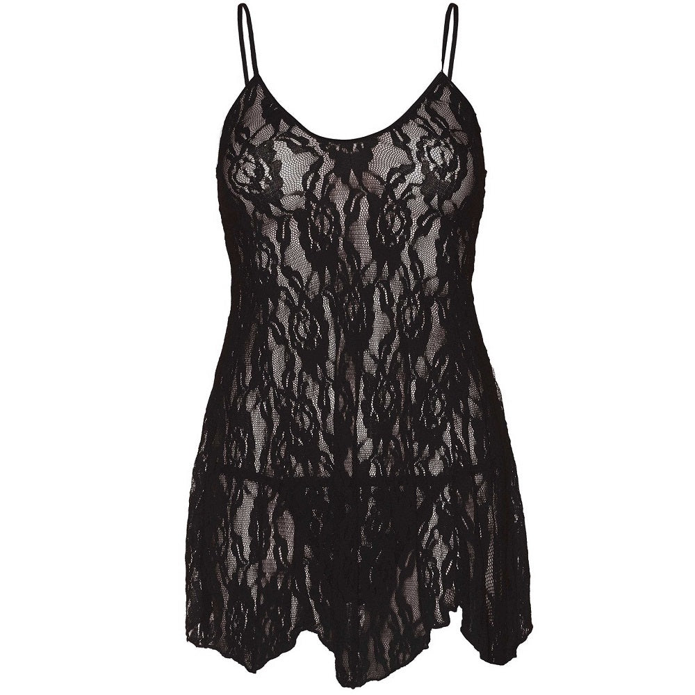 Leg Avenue Rose Lace Flair Chemise Black UK 14 to 18 > Clothes > Plus Size Lingerie