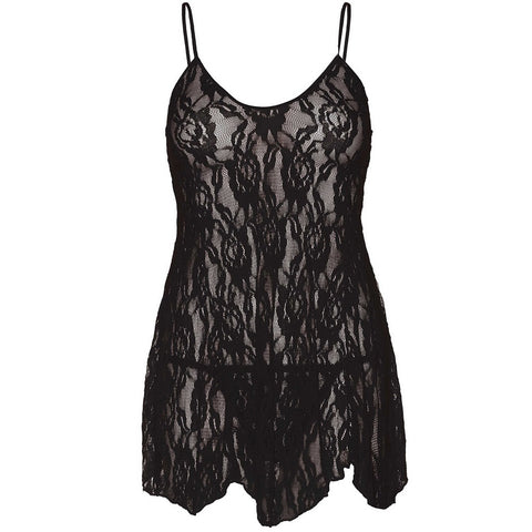 Leg Avenue Rose Lace Flair Chemise Black UK 14 to 18 > Clothes > Plus Size Lingerie