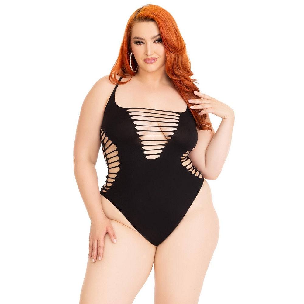 Leg Avenue Shredded Thong Bodysuit (Black, Plus Size) – Seamless Lingerie Default Title > Clothes > Bodies and Playsuits Main image