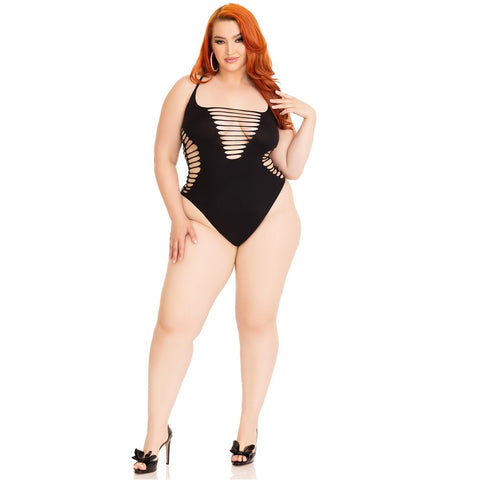 Leg Avenue Shredded Thong Bodysuit (Black, Plus Size) – Seamless Lingerie Bodystockings