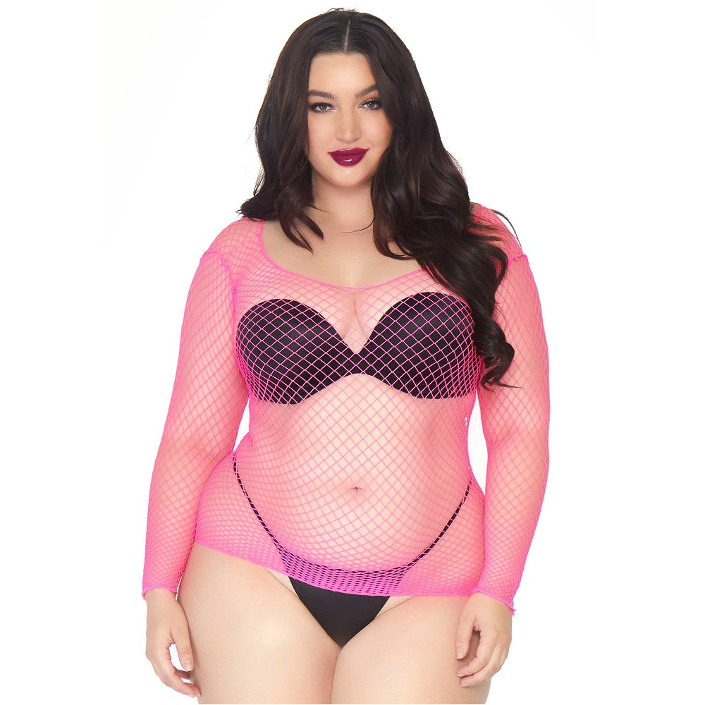 Leg Avenue Net Long-Sleeved Shirt Plus Size UK 14 to 18 – Plus Size Lingerie Top Default Title > Clothes > Plus Size Lingerie