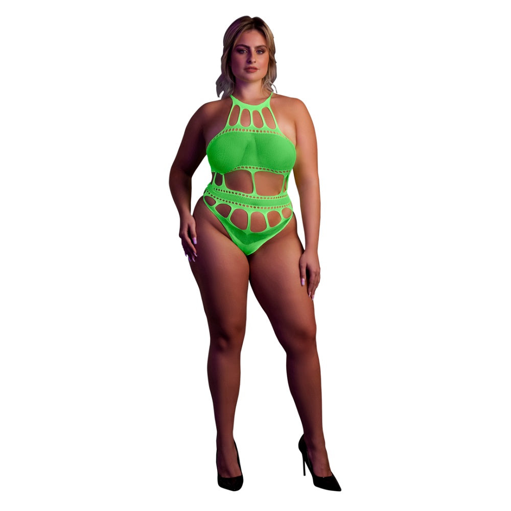 Cut Out Thong Bodysuit (Neon Green Plus Size) – Glow in the Dark Lingerie Default Title Bodystockings