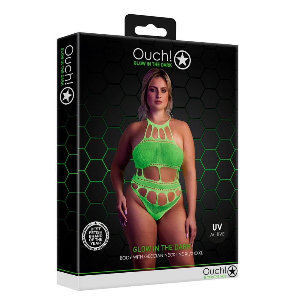 Cut Out Thong Bodysuit (Neon Green Plus Size) – Glow in the Dark Lingerie Bodystockings
