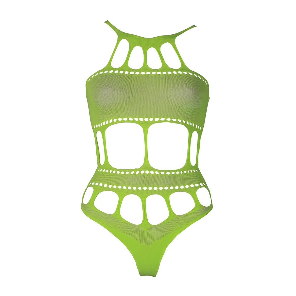 Cut Out Thong Bodysuit (Neon Green Plus Size) – Glow in the Dark Lingerie Bodystockings