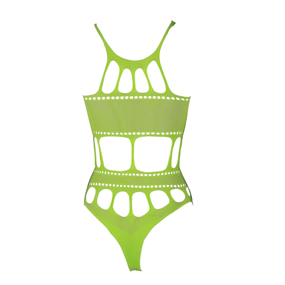 Cut Out Thong Bodysuit (Neon Green Plus Size) – Glow in the Dark Lingerie Bodystockings