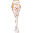 Heart Net Suspender Pantyhose With Garter Belt Look White > Clothes > Hosiery > Garterbelt Sets