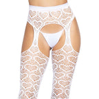 Heart Net Suspender Pantyhose With Garter Belt Look White > Clothes > Hosiery > Garterbelt Sets