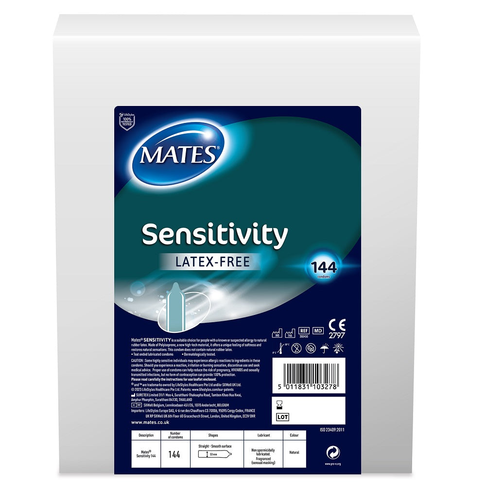 Mates Sensitivity Condom Clinic Pack – Latex Free Dermatologically Tested Condom 180mm Length 53mm Width Default Title Condoms