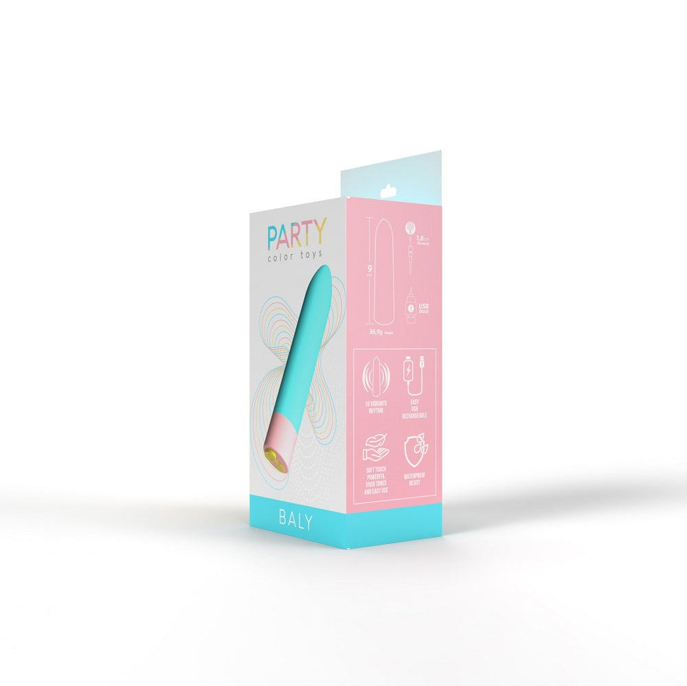 Party Color Baly (Blue) – Waterproof USB Rechargeable Bullet Vibrator with 10 Vibration Modes BULLETS