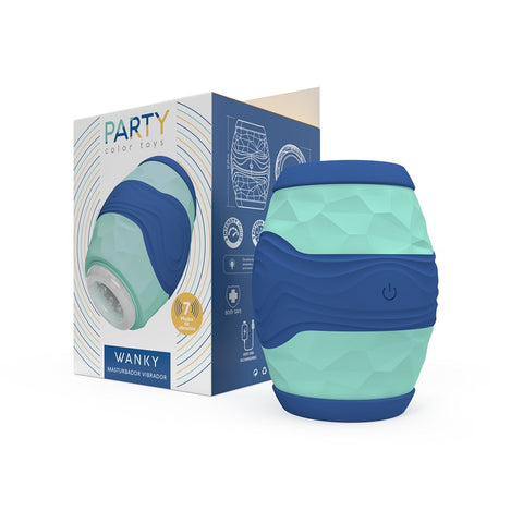Party Color Wanky (Multicolor) – Vibrating Male Masturbator with 10 Vibration Patterns and Textured Sleeve Strokers - Vibrating
