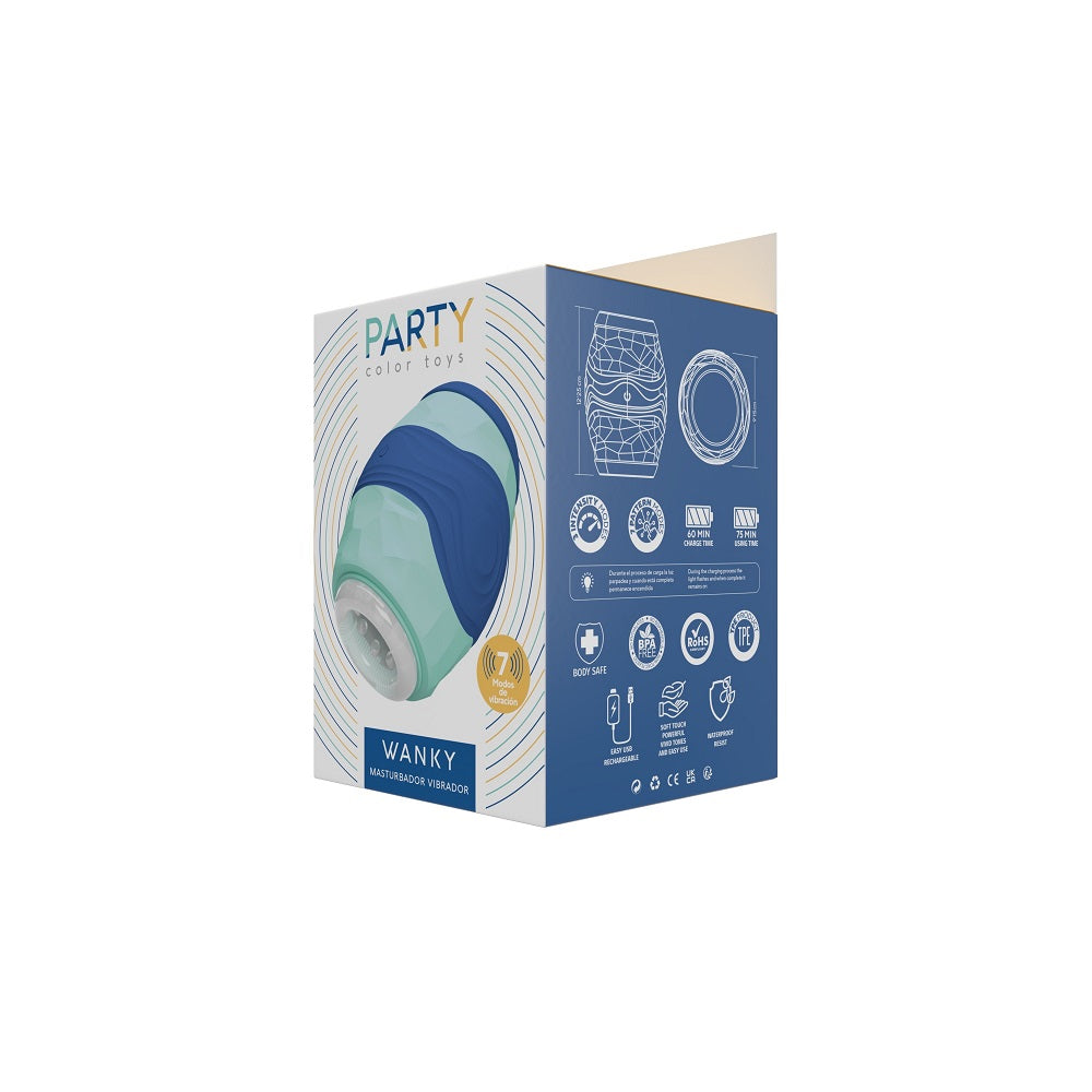 Party Color Wanky (Multicolor) – Vibrating Male Masturbator with 10 Vibration Patterns and Textured Sleeve Strokers - Vibrating