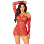 Black Seamless Lace Mini Dress With Twist Halter Strap Red One Size > Clothes > Dresses and Chemises
