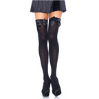 Opaque Black Thigh High Stockings with Satin Bow Accent Black One Size > Clothes > Hosiery > Stockings