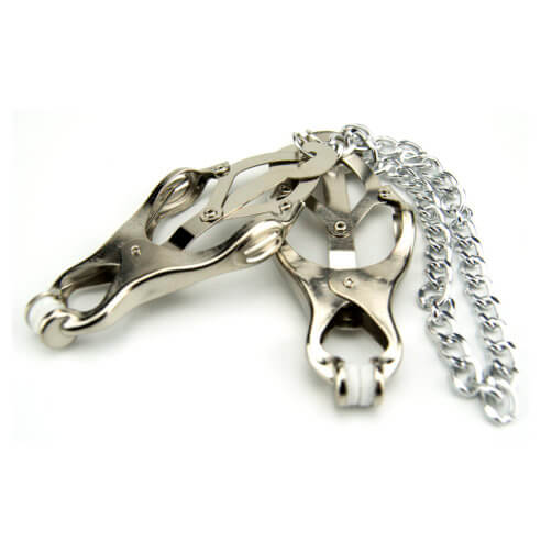 Bound to Please Squeezer Teaser Clover Adjustable Nickel-Free Nipple Clamps with Chain – Butterfly Style Nipple Clamps Nipple Clamps