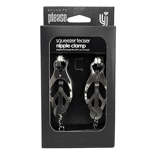 Bound to Please Squeezer Teaser Clover Adjustable Nickel-Free Nipple Clamps with Chain > Sex Toys > Nipple Clamps