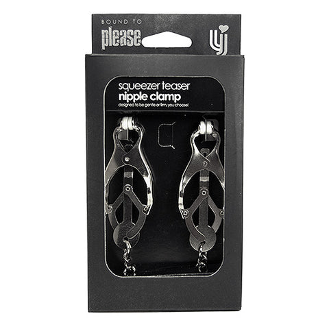 Bound to Please Squeezer Teaser Clover Adjustable Nickel-Free Nipple Clamps with Chain – Butterfly Style Nipple Clamps Nipple Clamps
