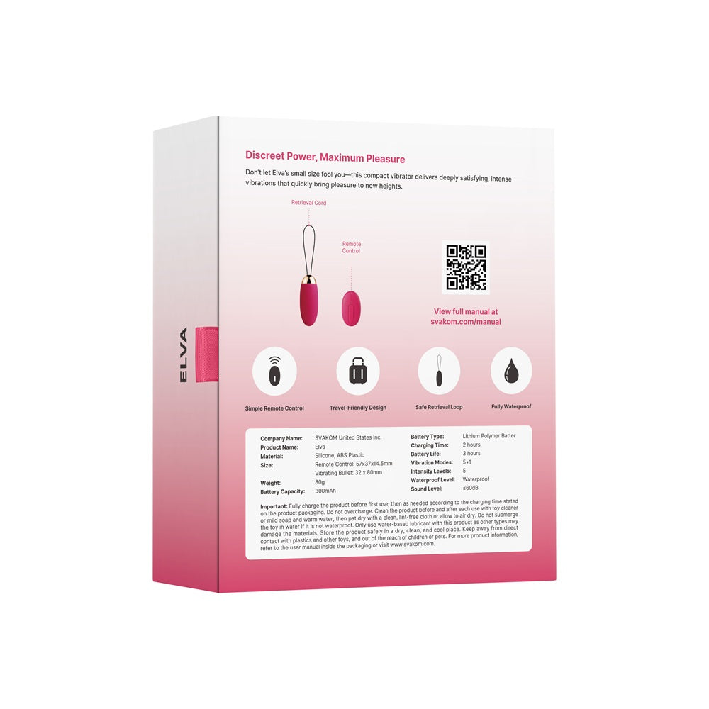 Svakom Elva (Red) – Waterproof Remote Control Vibrating Bullet > Vibrators > Mini Vibrators