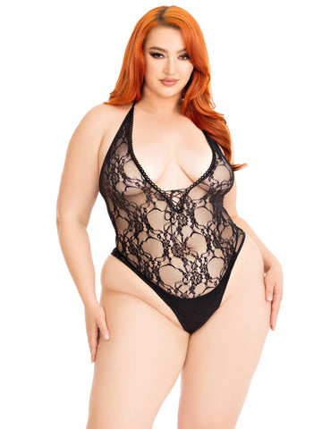 Leg Avenue Floral Lace Deep-V Teddy Plus Size – Lingerie > Clothes > Bodies and Playsuits