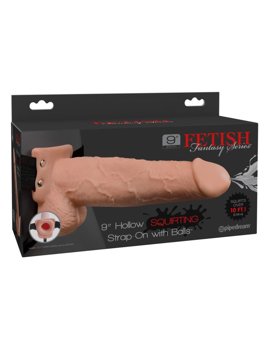 Fetish Fantasy 9-Inch Hollow Squirting Strap-On with Balls – Hollow Strap-On > Dildos > Strap On Dildos
