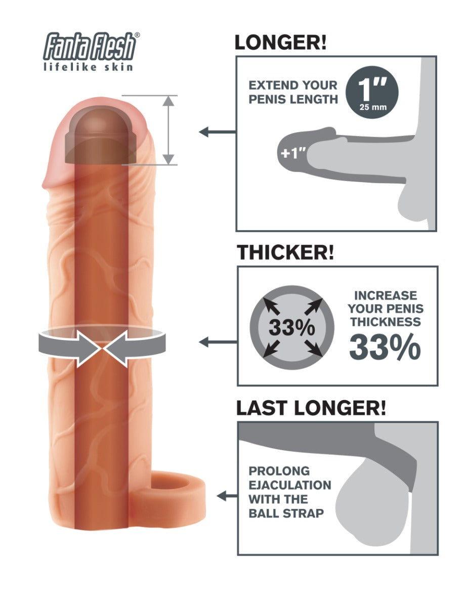 Fantasy Extension 1 Inch Penis Extension – Ultra-Soft Fanta Flesh Material With Ball Strap > Sex Toys For Men > Penis Sleeves