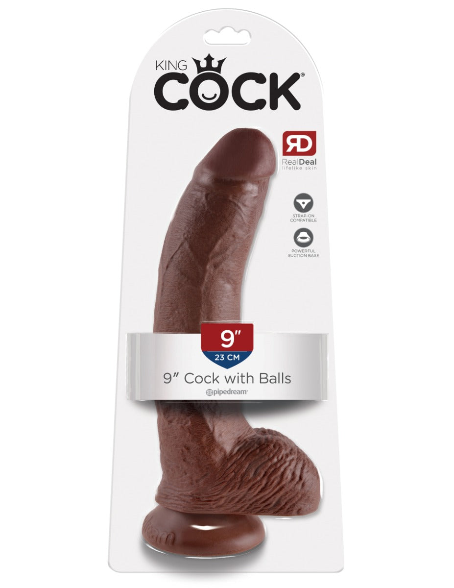 Pipedream King Cock 9 Inch Suction Dildo with Balls Brown > Dildos > Large Dildos