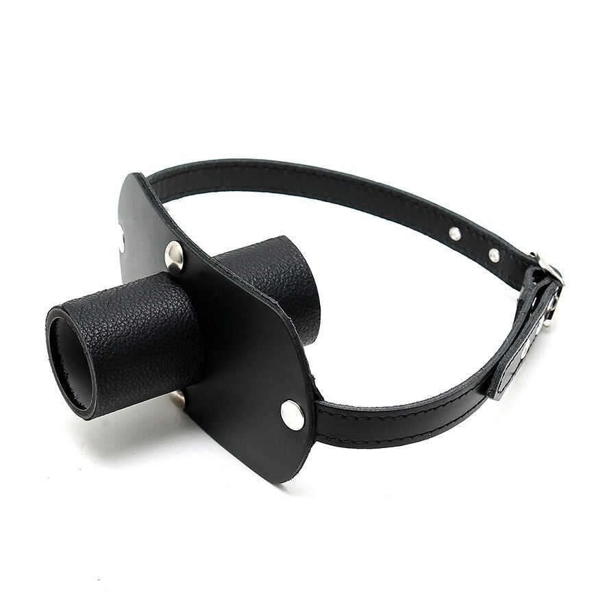 Rimba Leather Gag With Urine Tube – Adjustable Leather Gag Default Title > Bondage Gear > Medical Instruments Main image