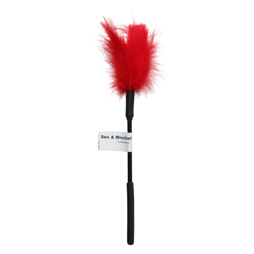 Sex and Mischief Black Feather Tickler Sensual Teasing Toy Red Whips & Paddles