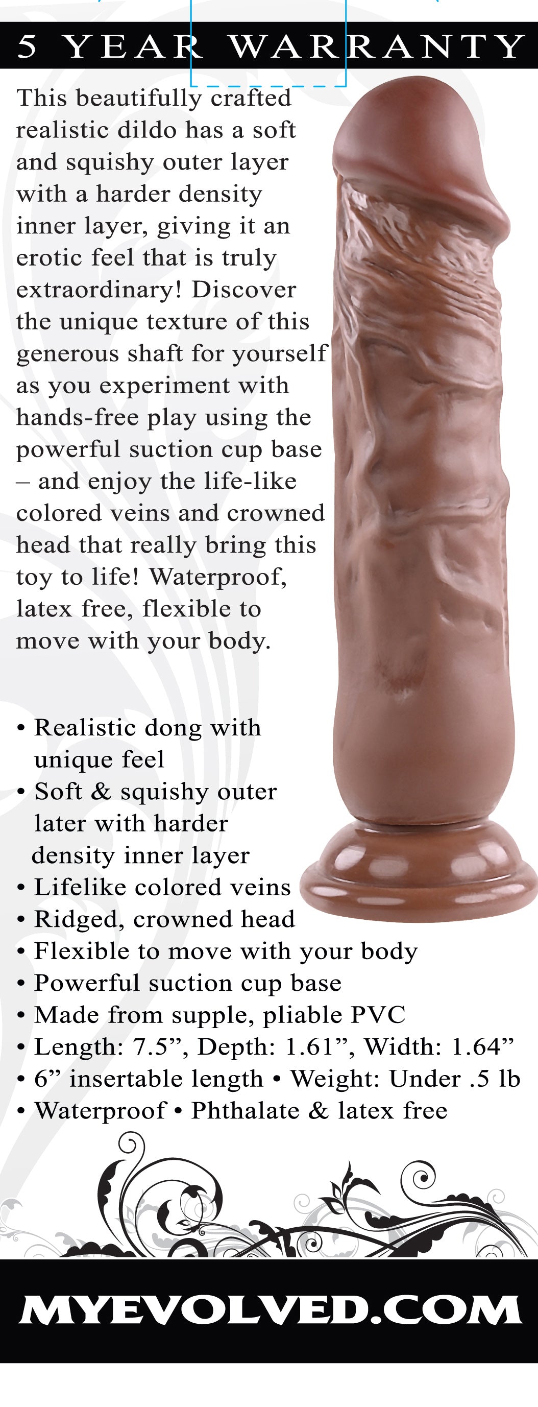 Evolved 7 Inch Realistic Dong (Flesh Brown) – Realistic Dong 7 Inch > Dildos > Realistic Dildos