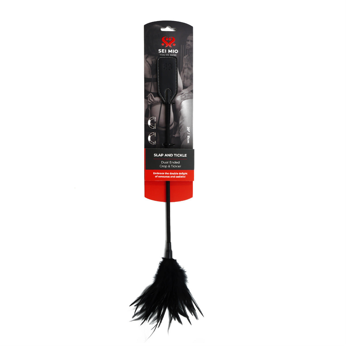 Sei Mio Slap and Tickle Dual-Ended Crop and Tickler – Feather and Leather Sensation Toy > Bondage Gear > Ticklers